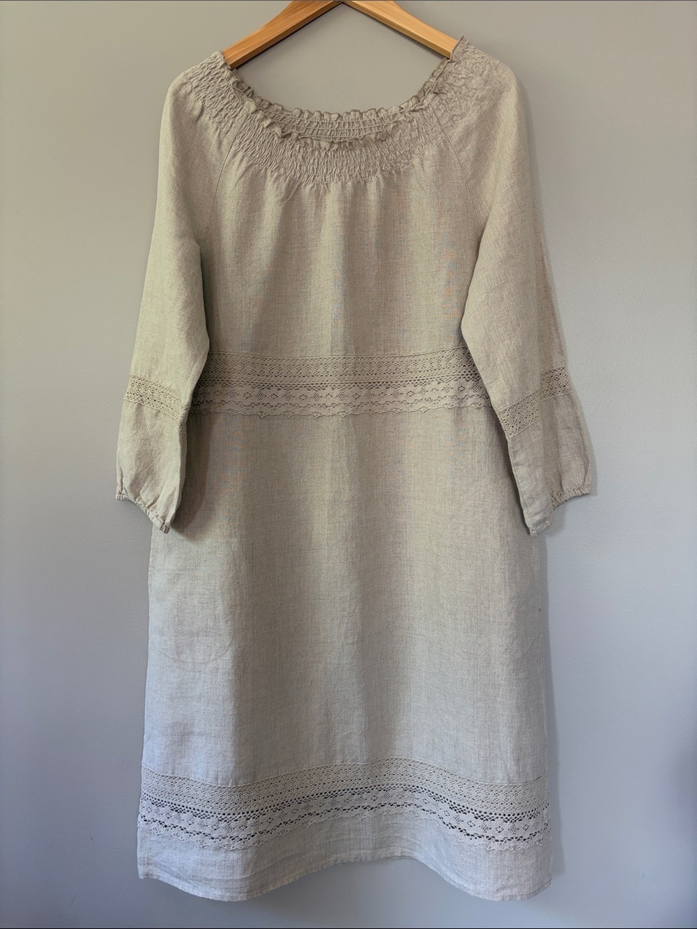 J. Jill Love Linen Crochet Lace Dress Small Natural Beige Tan‎ Boho Cottagecore